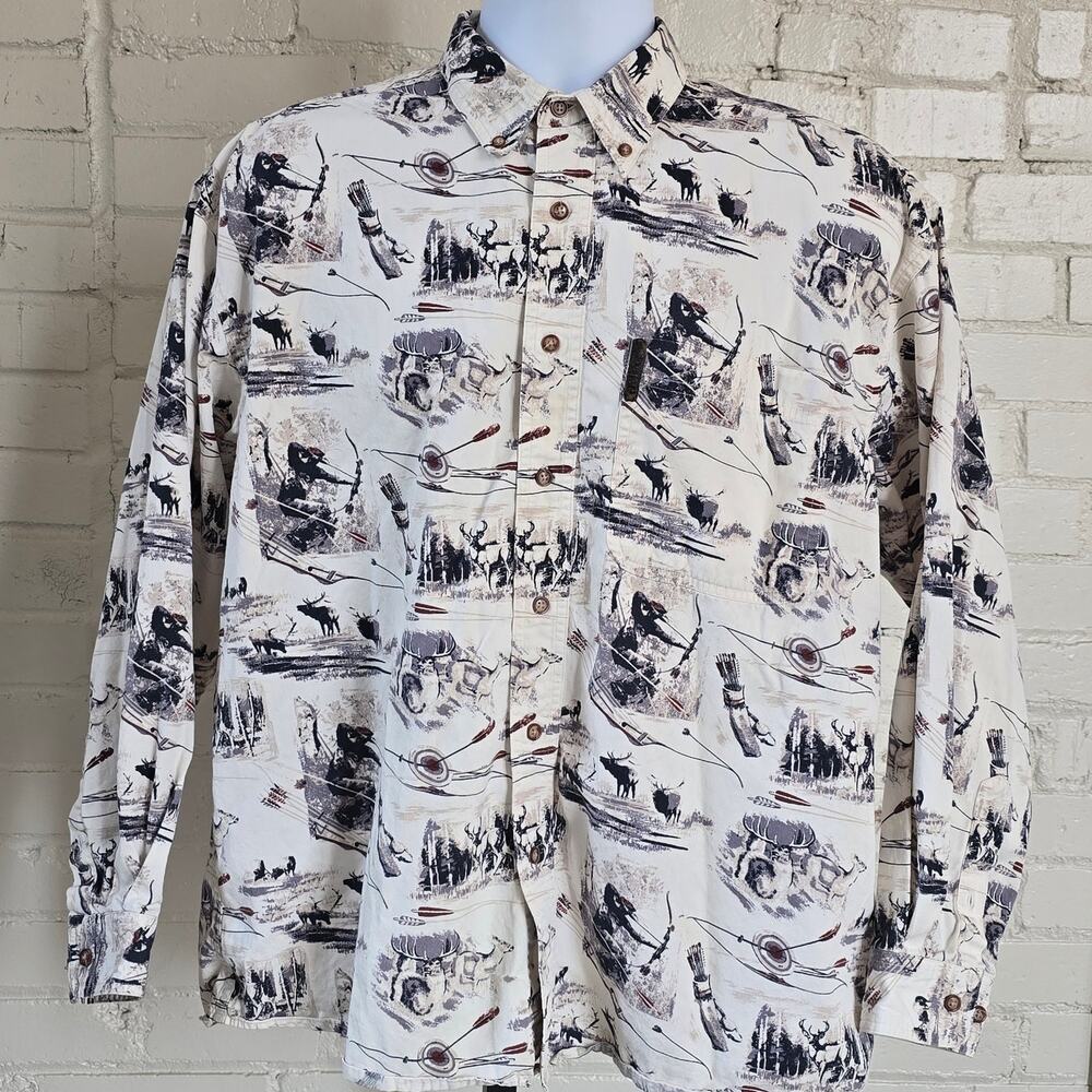 Vintage North River Button-up Shirt Gorpcore Archery Bow Hunting Print Cabincore